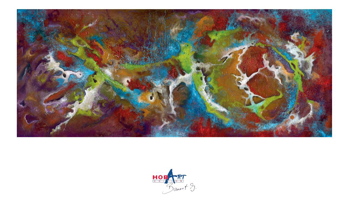 Abstract action‑painting artwork with vibrant, contrasting colors and dynamic flowing structures, symbolizing diversity, creative energy and the idea that different elements and people form a powerful whole, reflecting HOBART’s commitment to promoting diversity.
